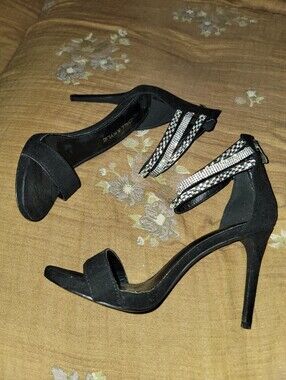 Black Heels with Silver Rhinestone Straps